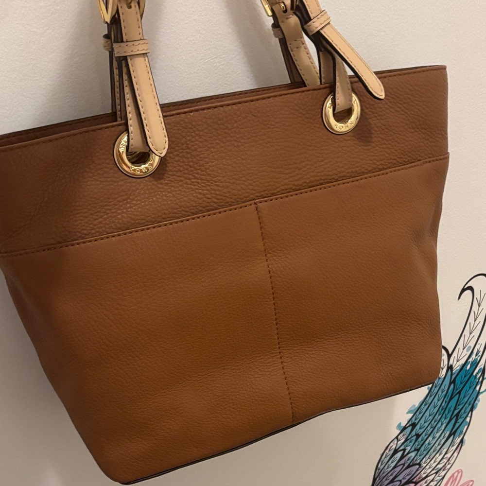 Michael Kors Brown Leather Tote with Beige Straps - Picture 3 of 5